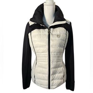 Michael Kors Lightweight Puffer Jacket with Black  and White Contrast Sleeves